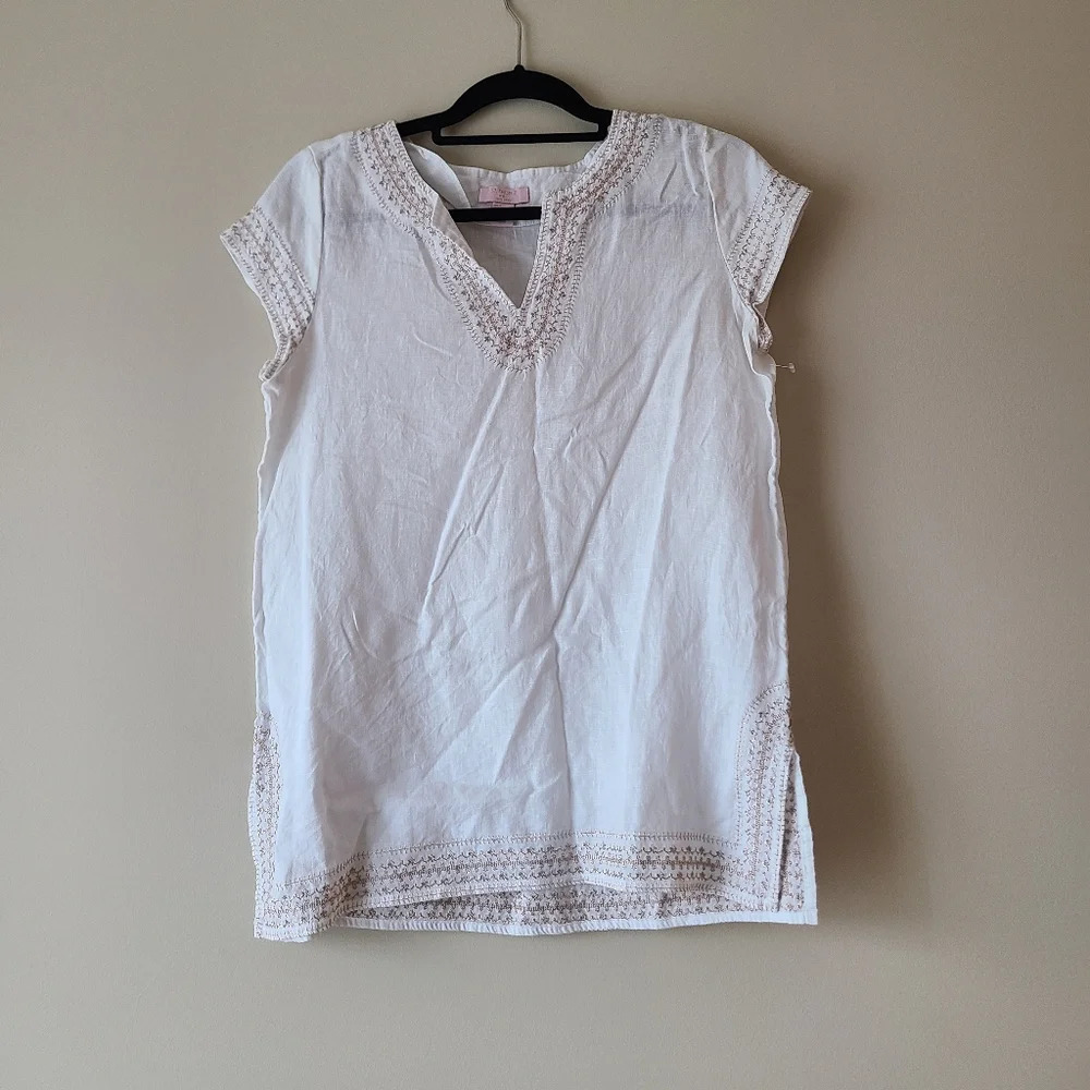St.Tropez west  sz.S top  linen white with gold Embroidery